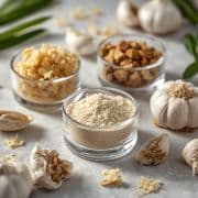 Dehydrated garlic flakes, granules and powder