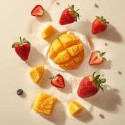 Freeze-dried strawberries and mango pieces
